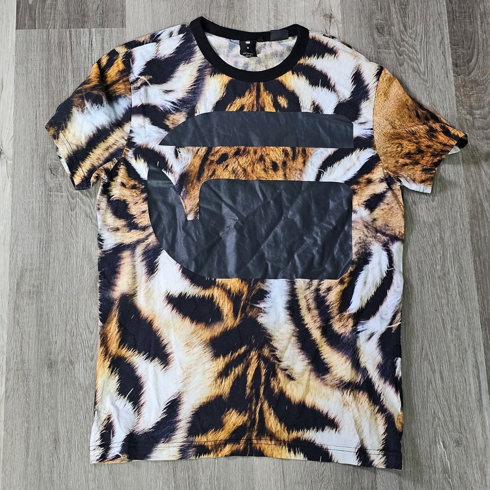 G-Star Original Raw Mens Aop All Over Print T Shirt Medium Tiger Print